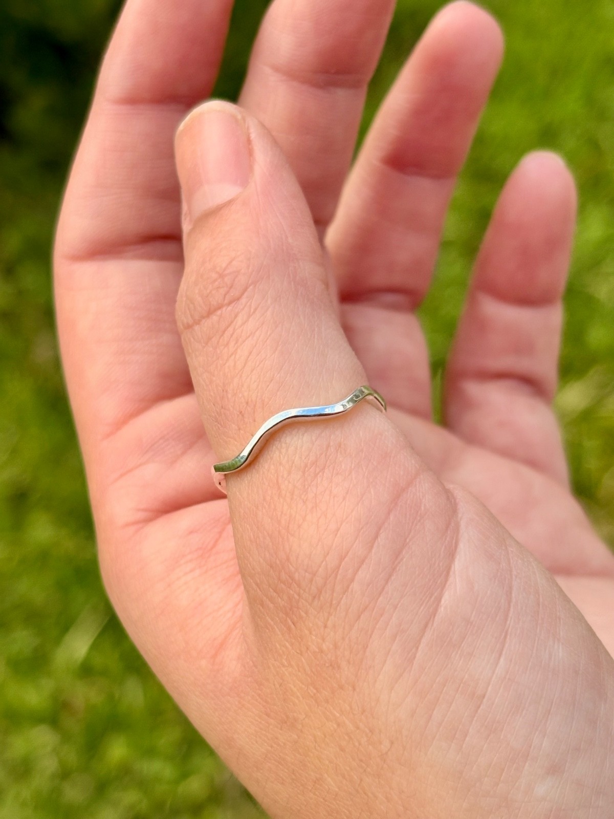 hand made fine silver 999. stacking Minimalist thin ring Big waves . 1 ring