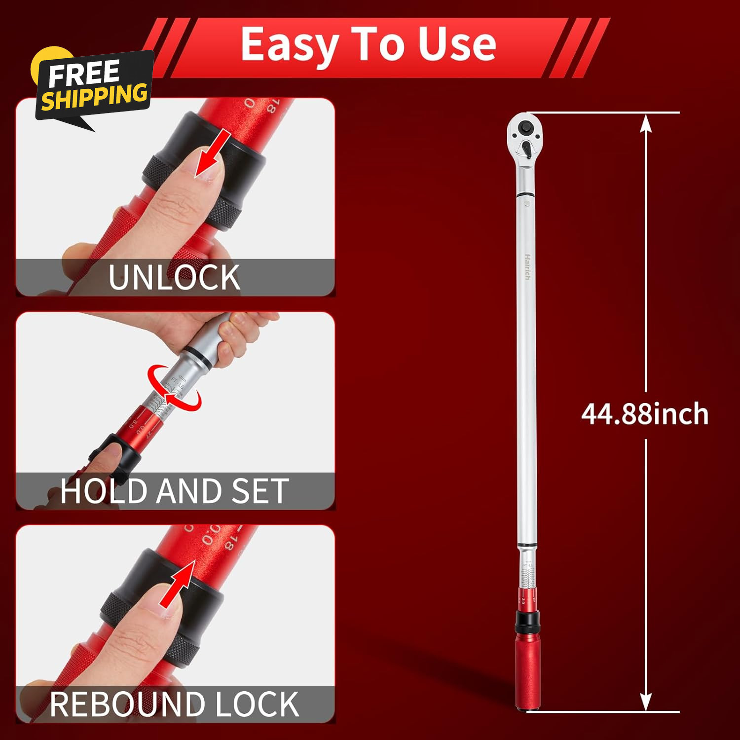 3/4" Drive Click Torque Wrench 100-700 Ft-lb Dual Direction 48 Tooth Adjustable