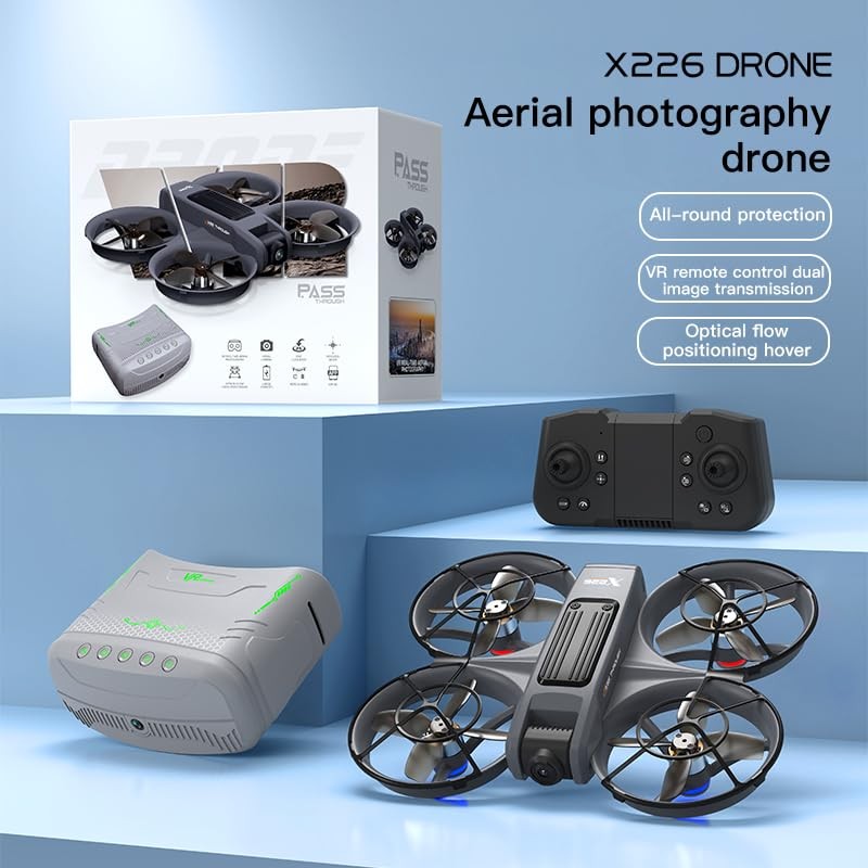 VR FPV Hobby Drone with Goggles, Optical Flow Positioning, Dual Black