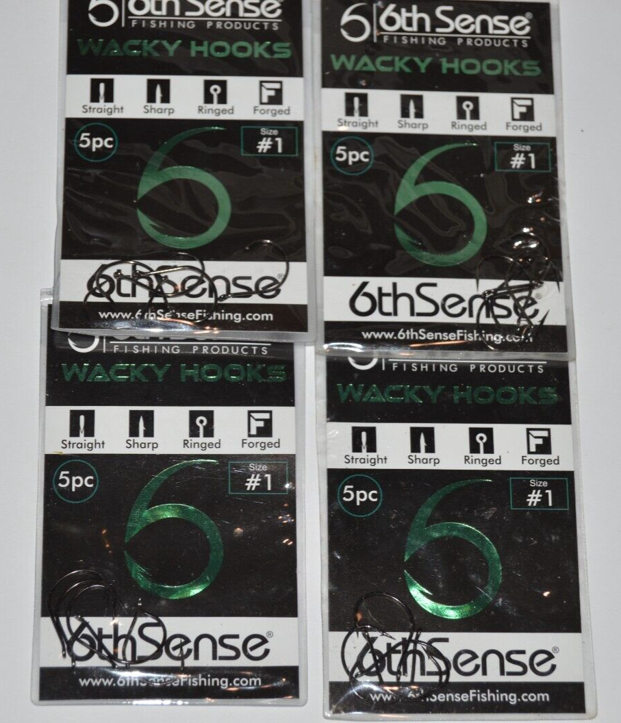 4 packs 6th sense wacky rig hooks size 1 bass hook 5 per pack senkos worms etc..
