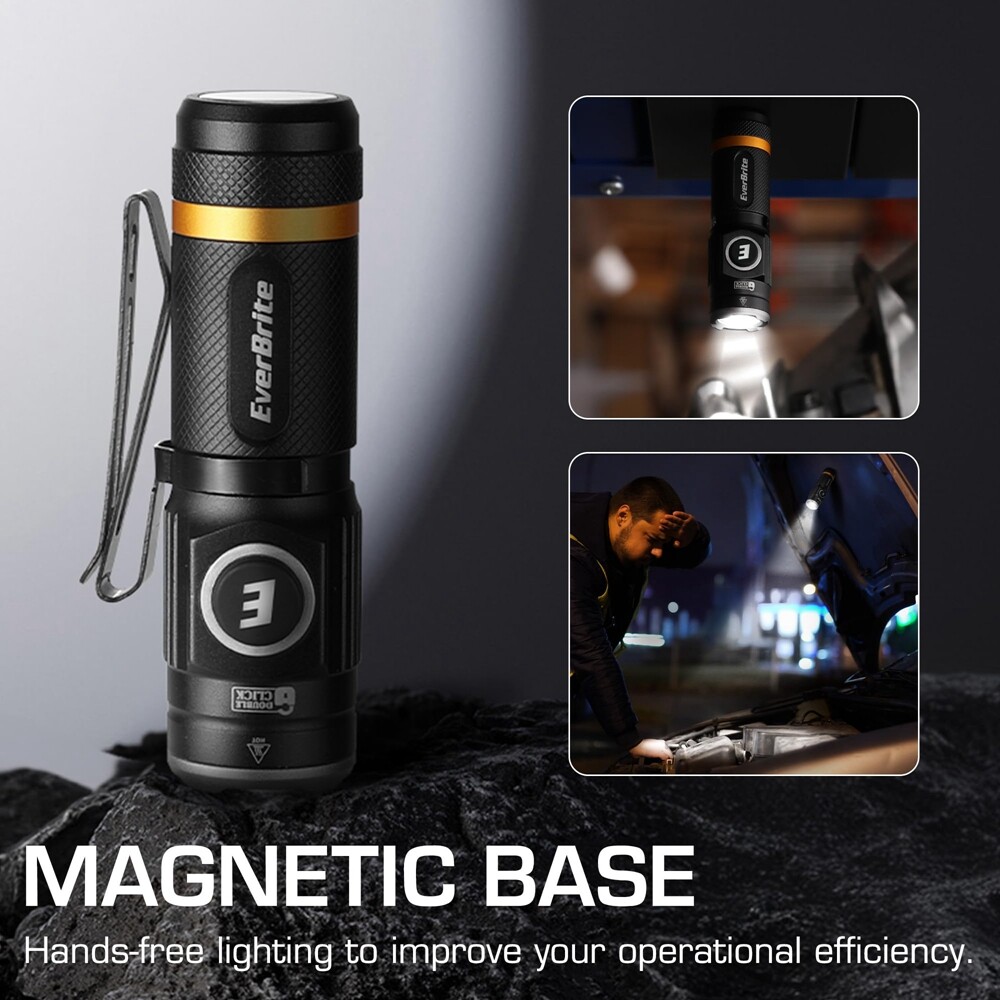 EverBrite 500LM Rechargeable Flashlight 5 Light Modes Magnetic Pocket Flashlight