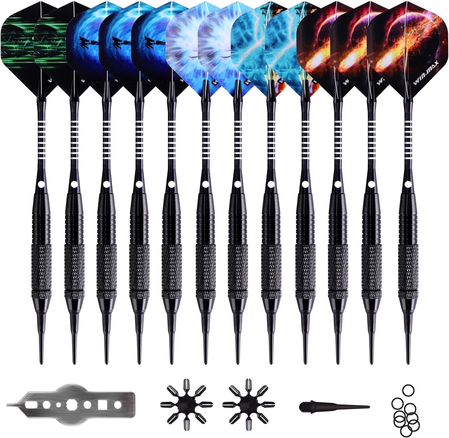 Soft Tip Darts Set - 12 Pcs 18g with 100 Tips & Accessories for Electronic Board