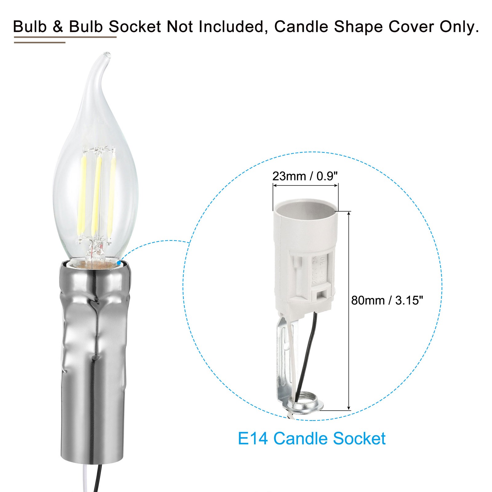 Candle Socket Covers, 3.9 Inch Candelabra Base Holder, Silver Tone 10 Pcs