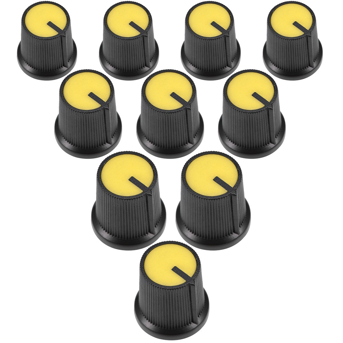 10Pcs Plastic Potentiometer Volume Control Rotary Knob Knurled Shaft Hole Yellow