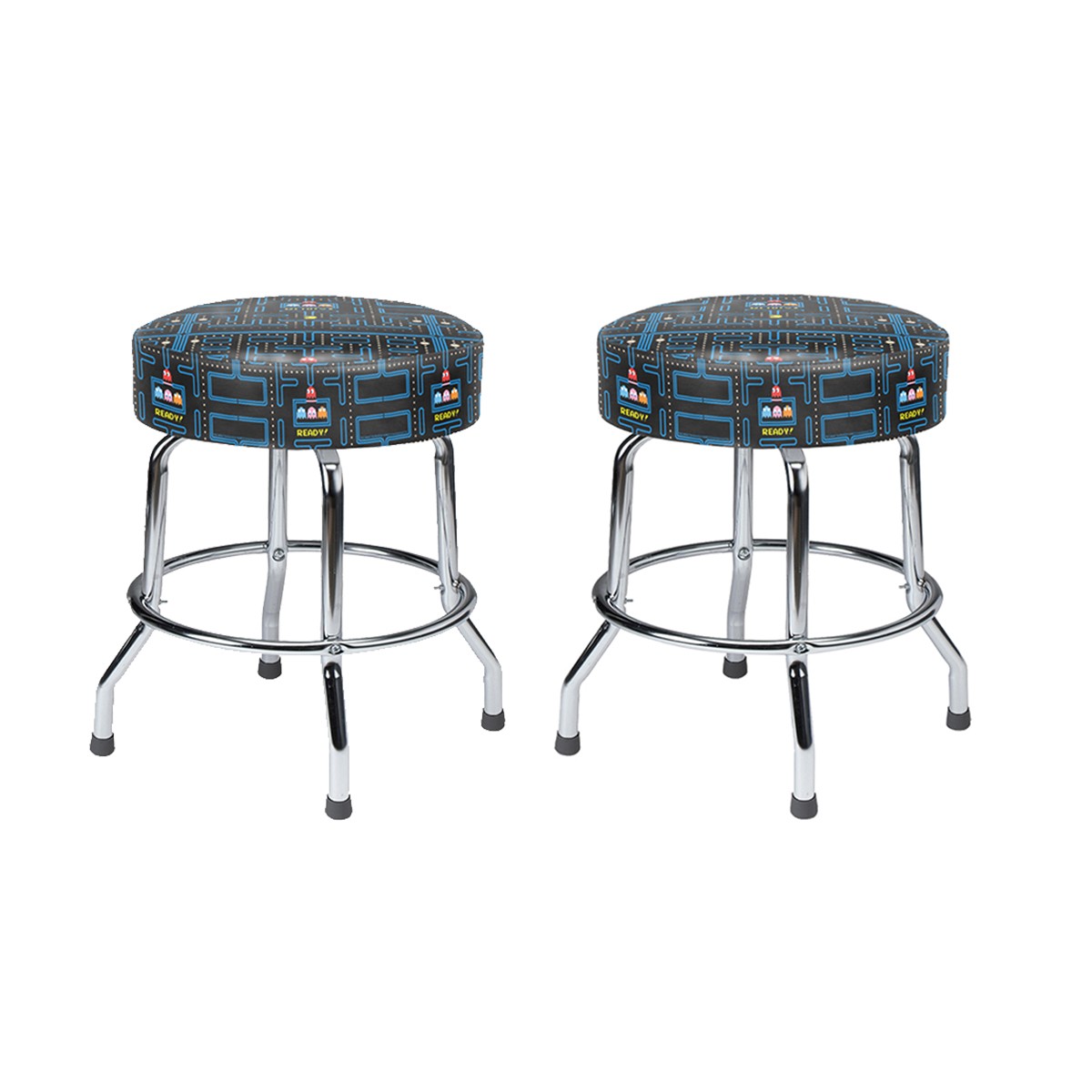 19" Pac Man Arcade Game Cocktail Table Swivel Bar Stools - Set of Two Pacman