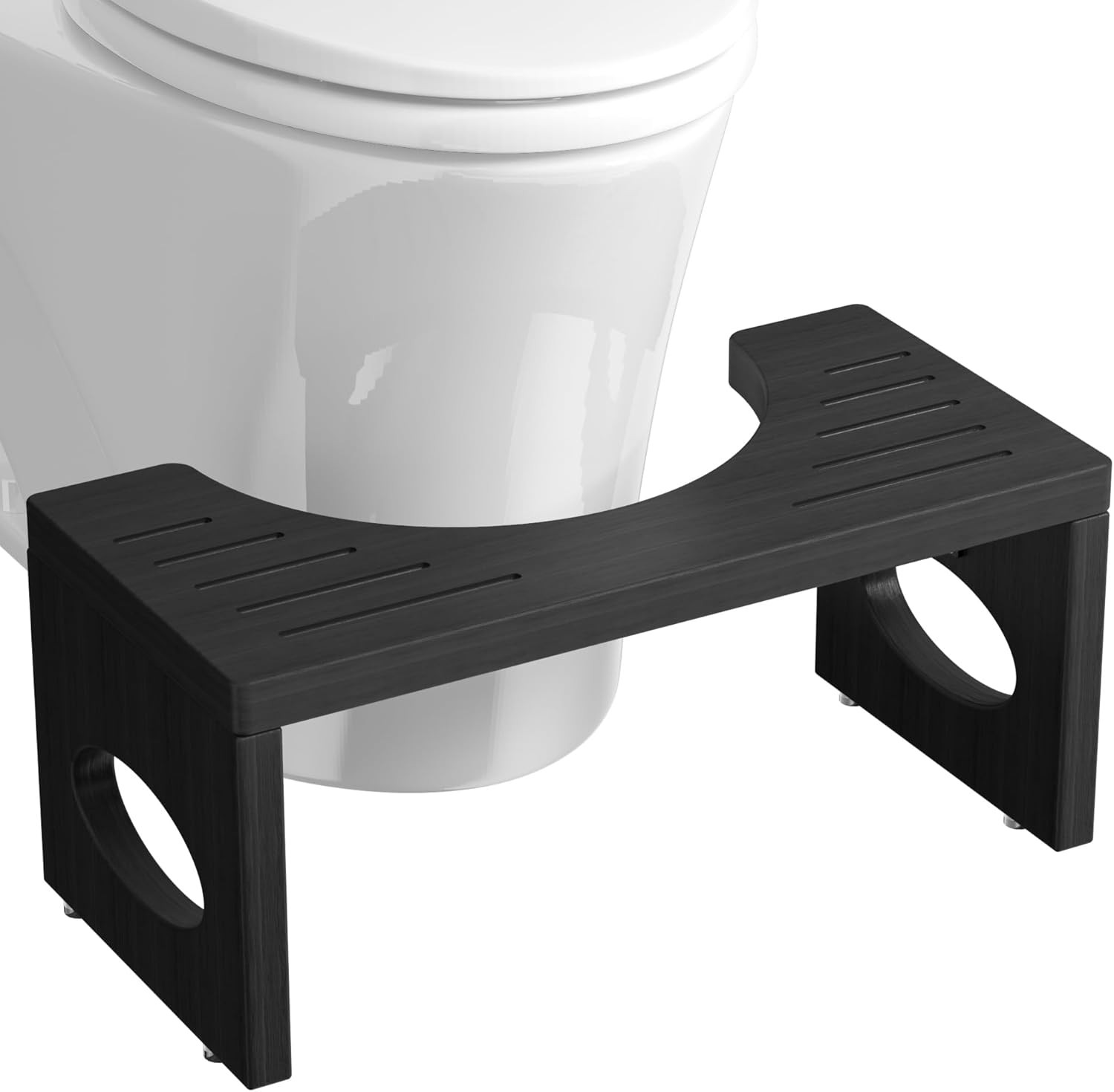 7 Inch Bamboo Toilet Stool, Foldable Poop Stool, Bathroom Step Stool Squat (Blac