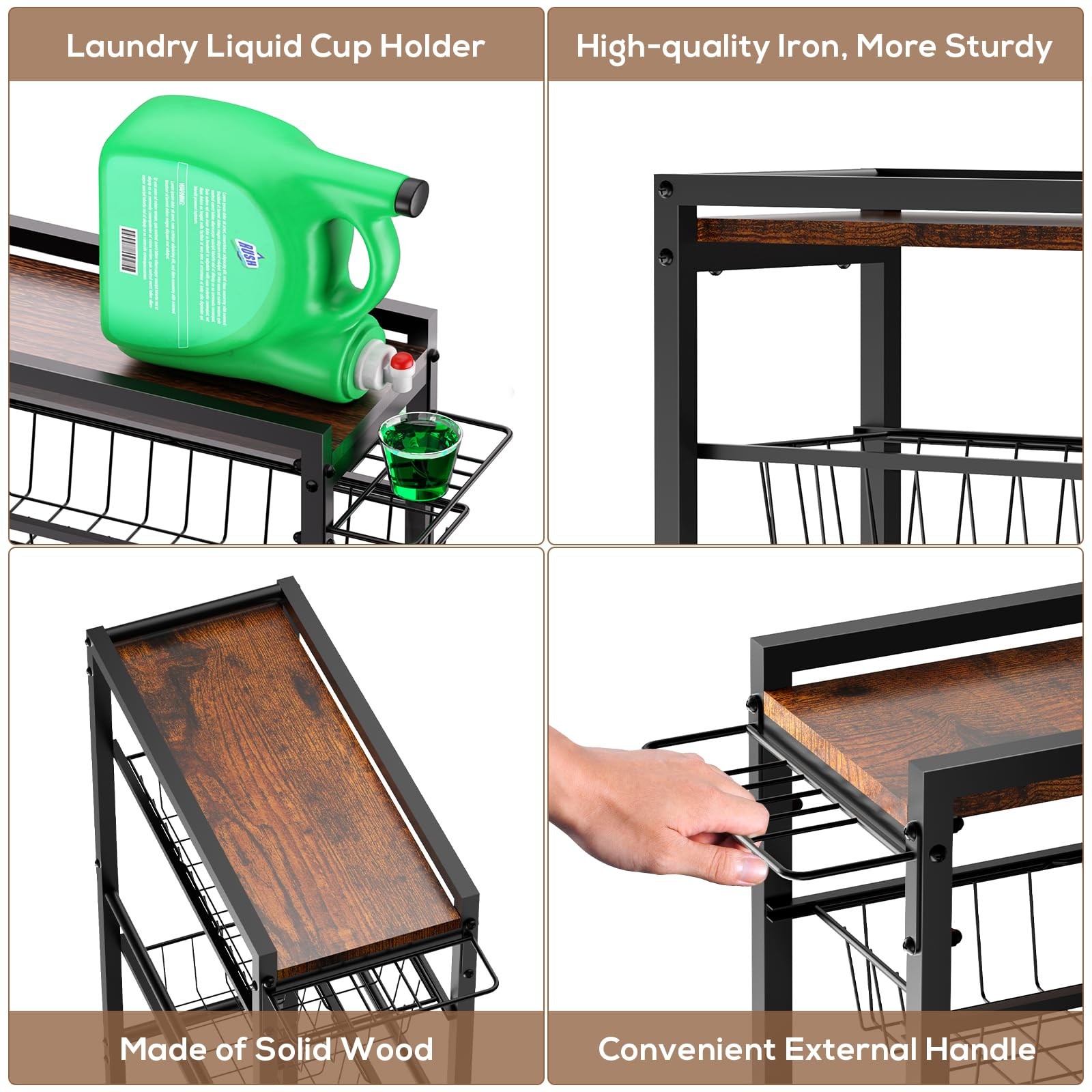 PAPAGIFTREE 4 Tier Slim Rolling Storage Cart with Pull-Out Baskets, Narrow Sl...
