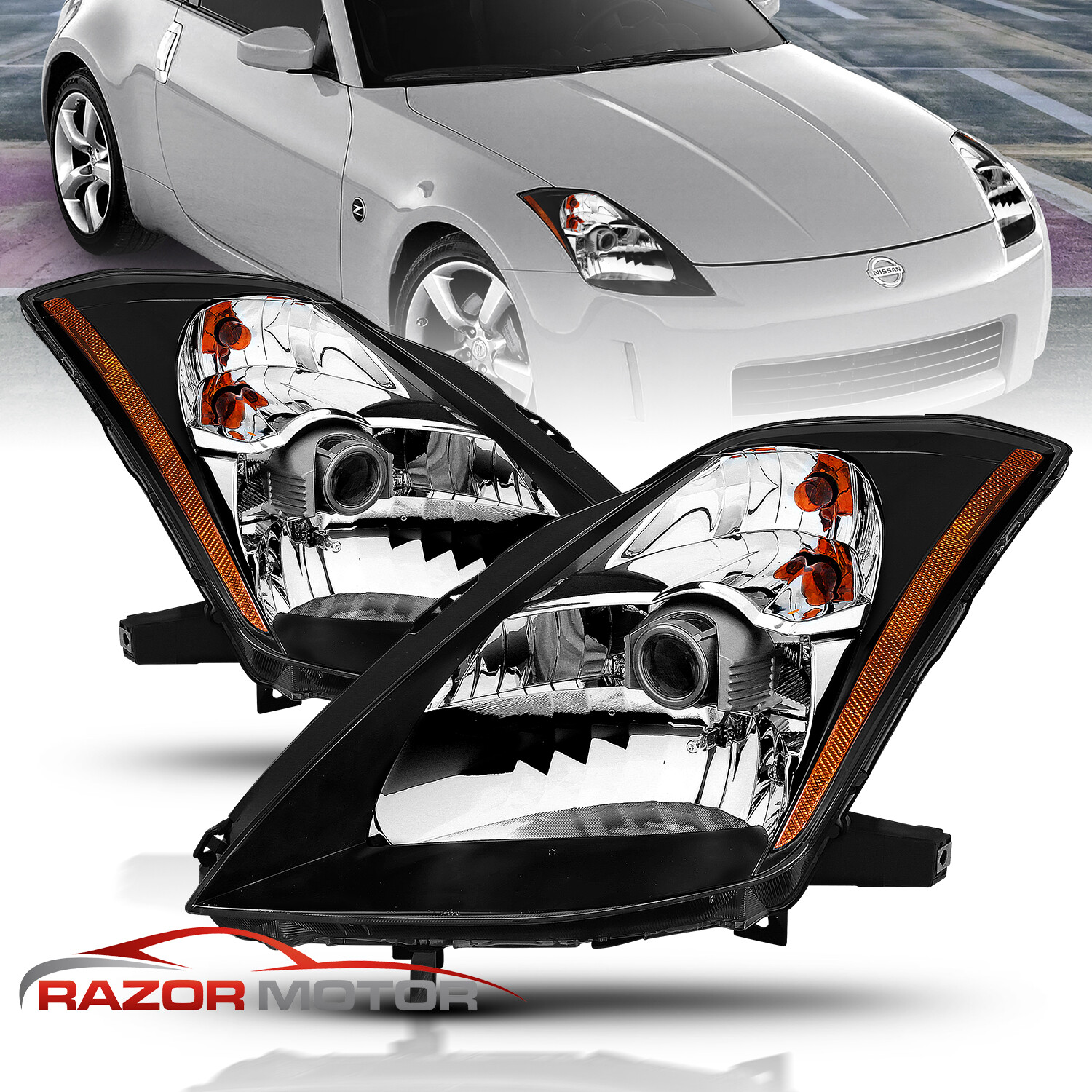 For 2003 2004 2005 350Z Coupe Z33 Fairlady Black Projector Headlights Set
