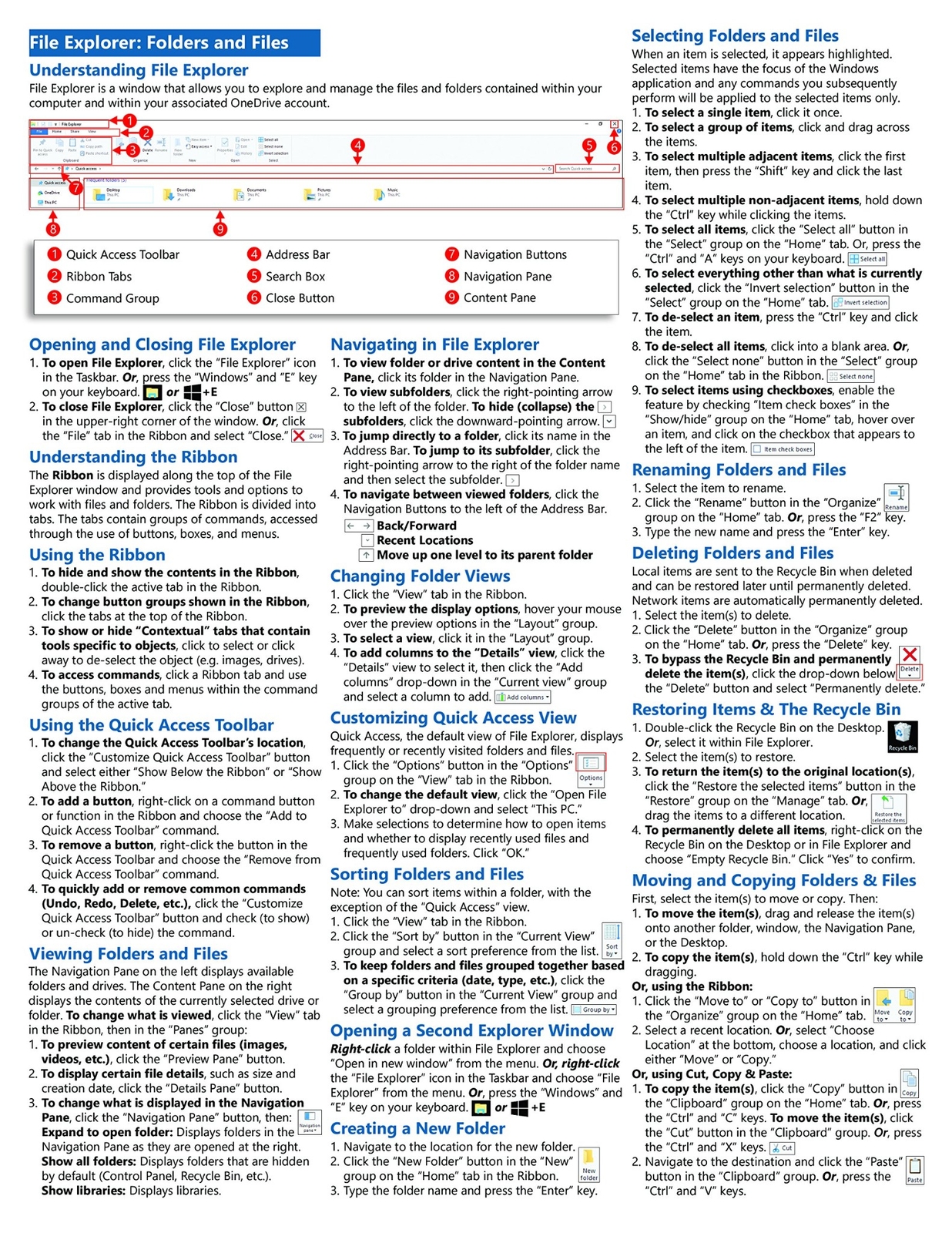 Windows 10 Training Guide Quick Reference Card 4 Page Cheat Sheet Instructions