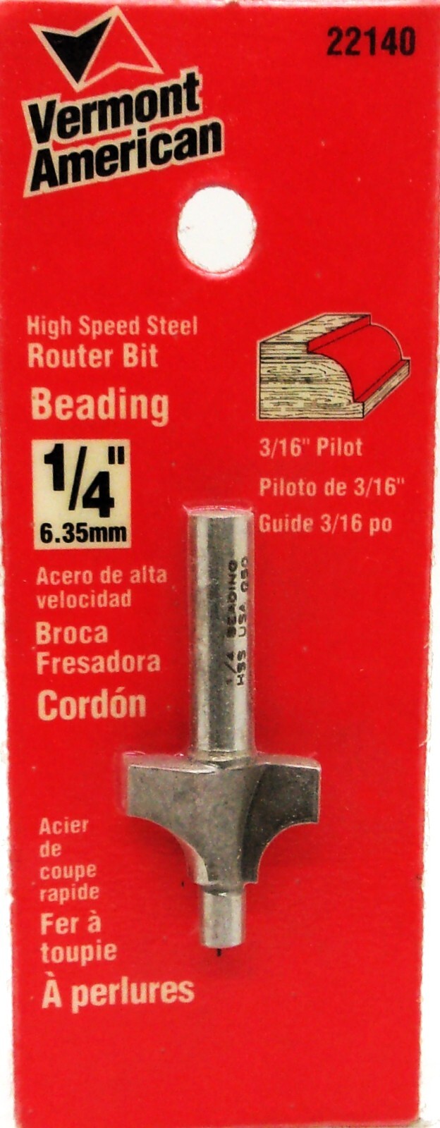 Vermont American, 22140, 1/4' High Speed Steel Bead Router Bit