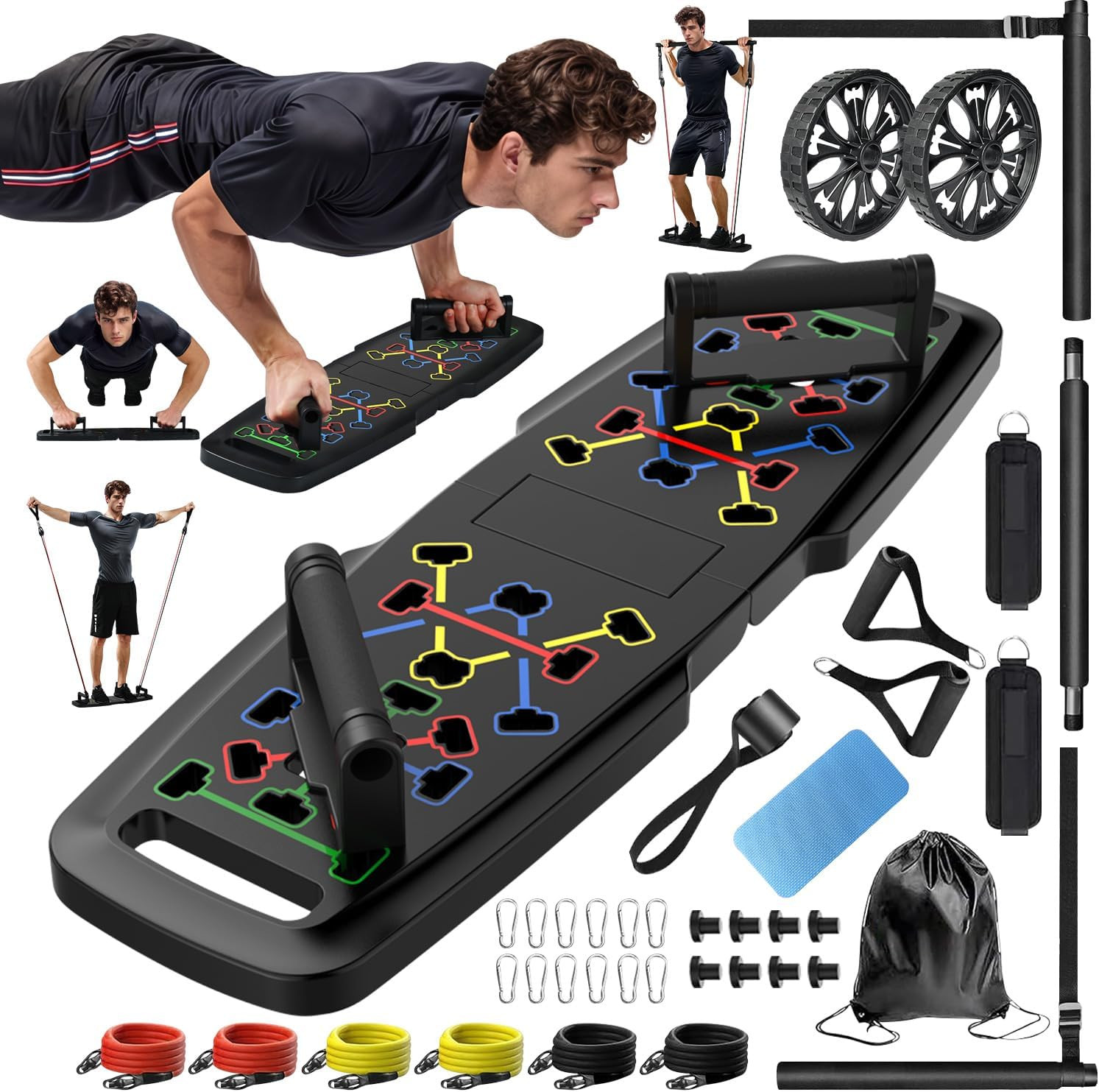 20-in-1 Portable Home Gym Push Up Board Set with Resistance Bands, Pilates Bar &
