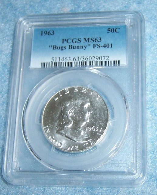 1963 Franklin Half Dollar PCGS MS 63 "Bugs Bunny" FS-401 (Lot 21)