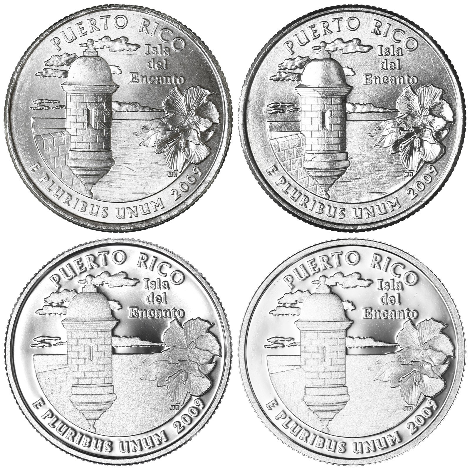 2009 PDSS Puerto Rico Territory Quarters Silver & Clad Proof & BU 4 Coins
