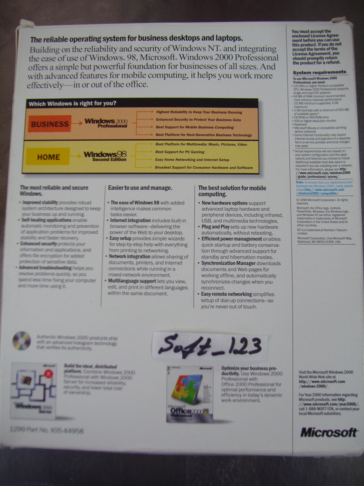MICROSOFT WINDOWS 2000 PROFESSIONAL FULL OPERATING SYSTEM MS WIN PRO=NEW BOX=