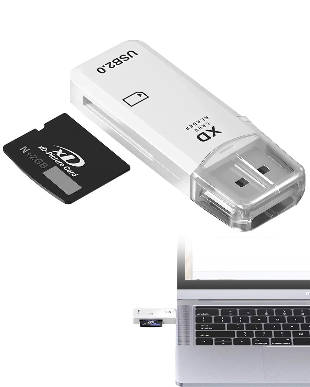 USB2.0 128GB XD Memory Card Reader Picture Adapter 1PC White, white
