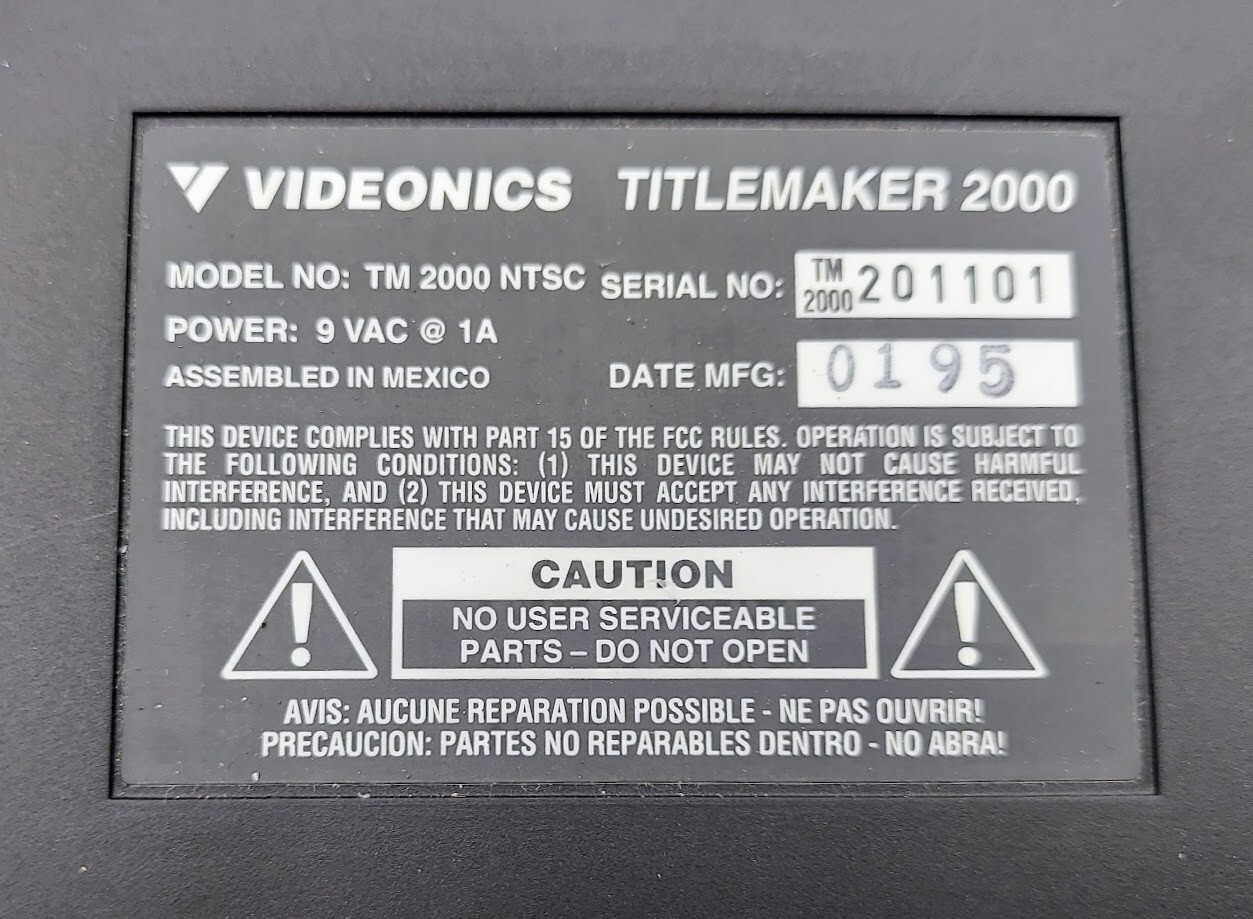 Videonics Video Titlemaker 2000 Model TM 2000 NTSC
