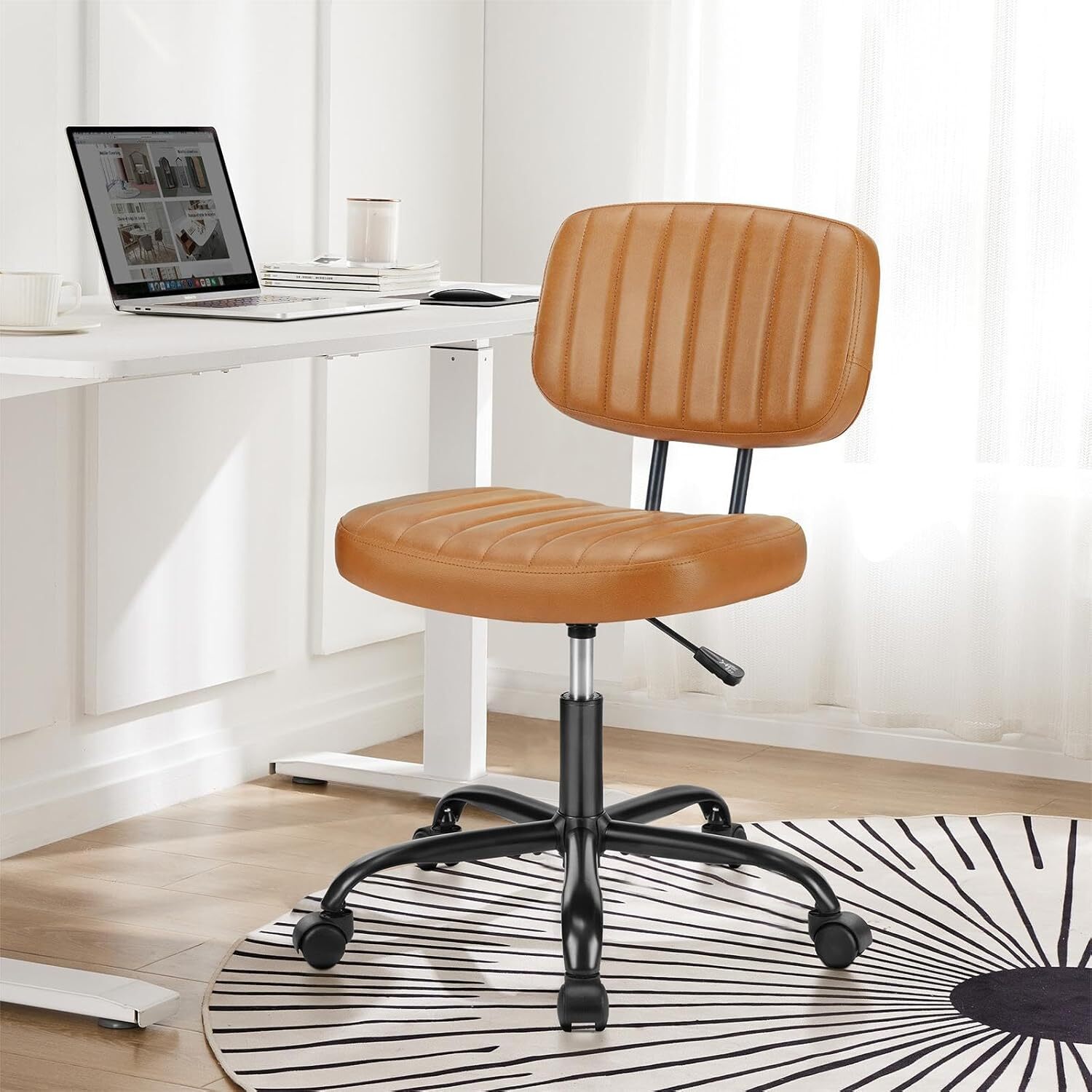 Leather Armless Home Office Desk Chair Small Ergonomic Low Back Lumbar Support