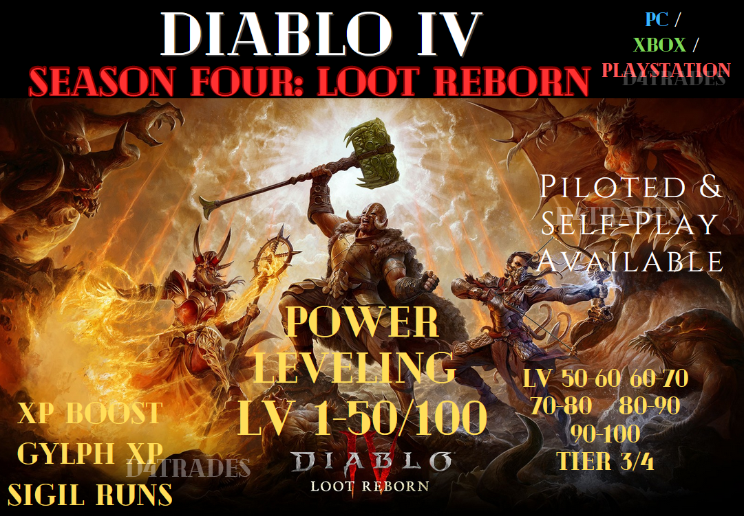 💥 DIABLO 4 💥 ✨GOLD + POWER LEVEL PACKAGE✨CAPSTONE T3 T4✨GLYPH✨S4 BOOST