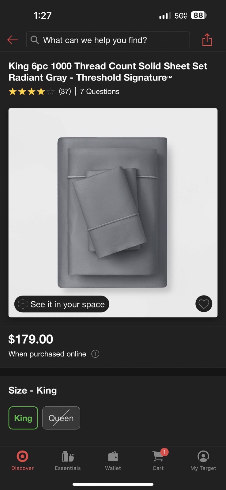 King 6pc 1000 Thread Count Solid Sheet Set Radiant Gray - Threshold Signature