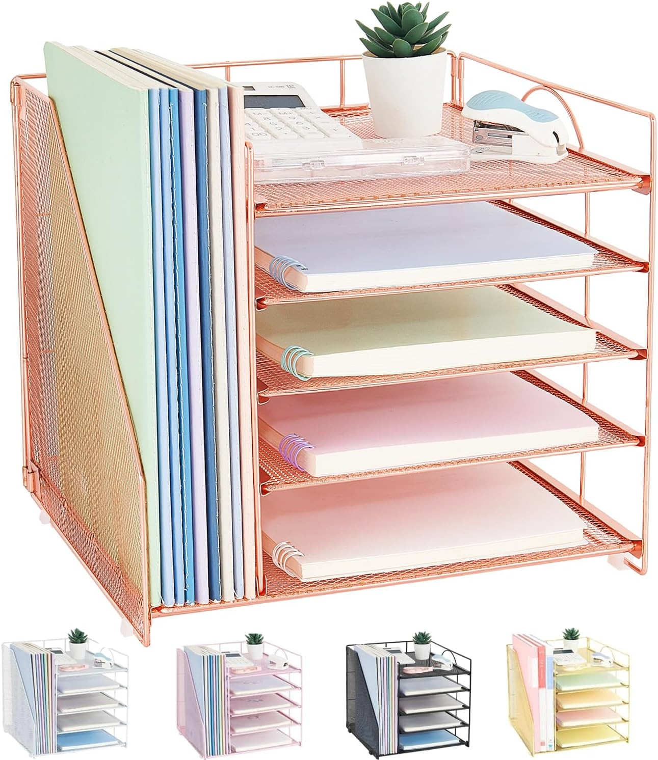 Desk Organizers and Accessories, 5-Tier Paper Letter Tray Organizer with File Ho