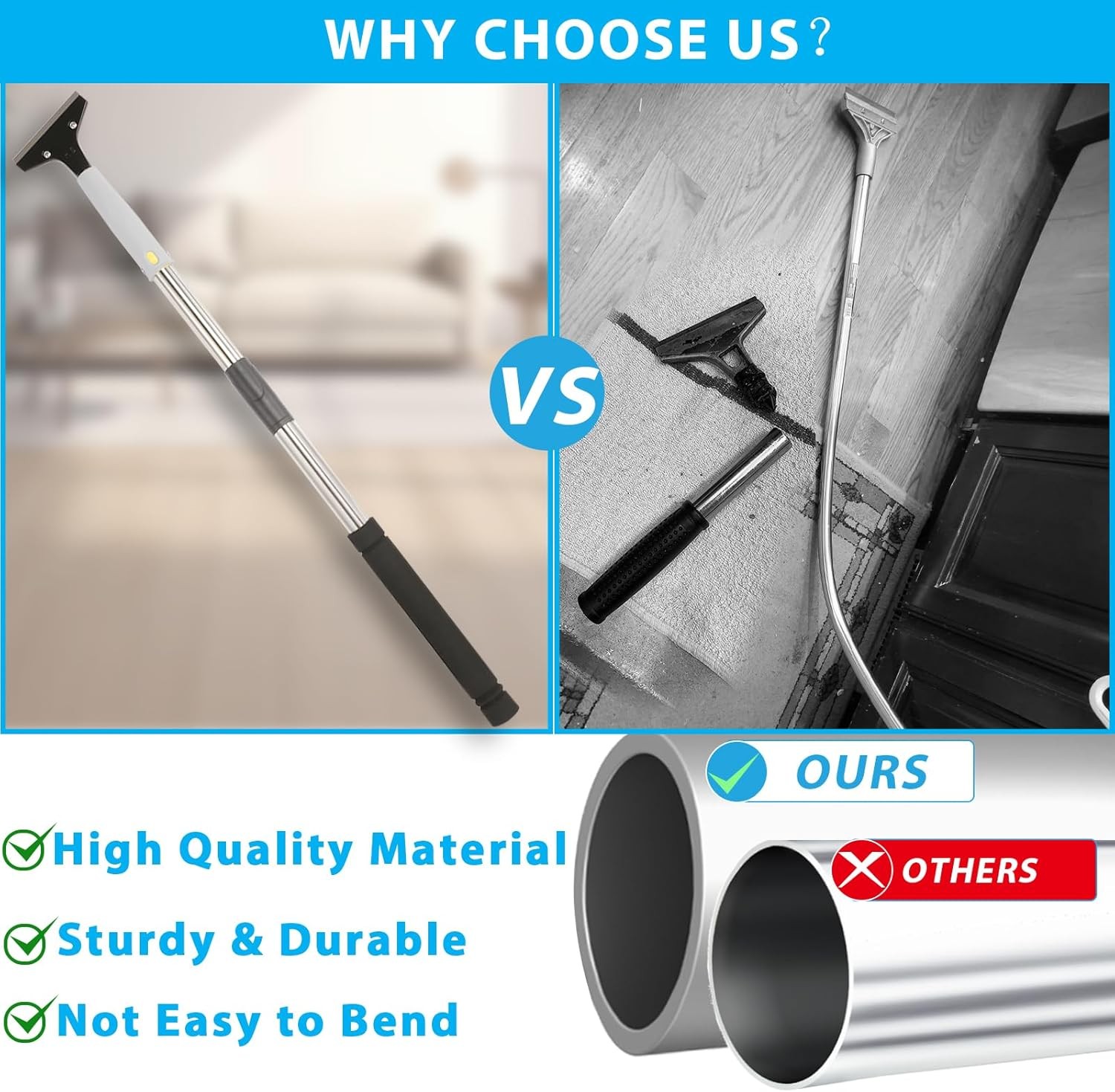 Long Handle Floor Scraper Tool 4 Inch Razor Blade Adjustable for Tile Glue Paint
