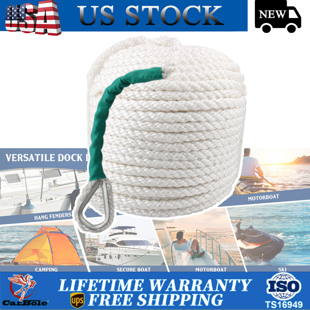 1/2"x100' Heavy Duty Twisted Three Strand Nylon Anchor Rope Boat Line 5850LB USA