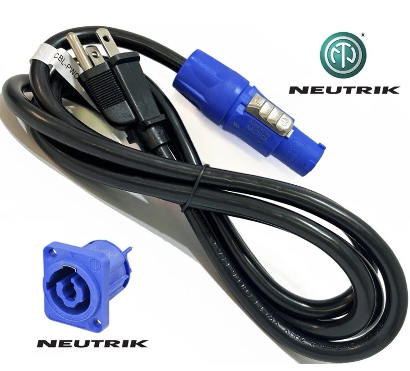 1-30ft POWER CORD, 16AWG UL wire, NEMA 5-15P to Genuine NEUTRIK PowerCON NAC3FCA