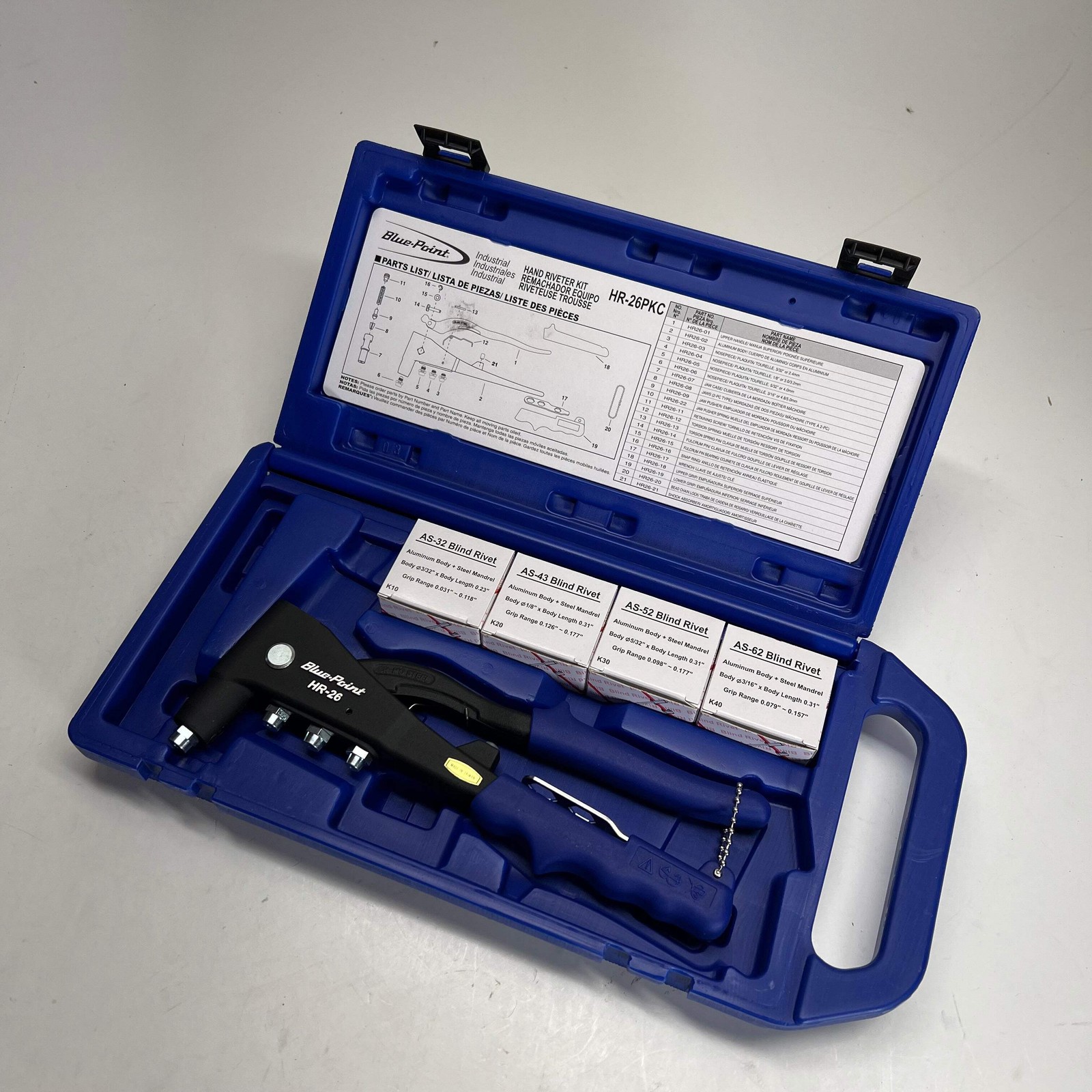 BLUE POINT Industrial Hand Rivet Tool Kit Anti-wear Design Blue HR-26PKC