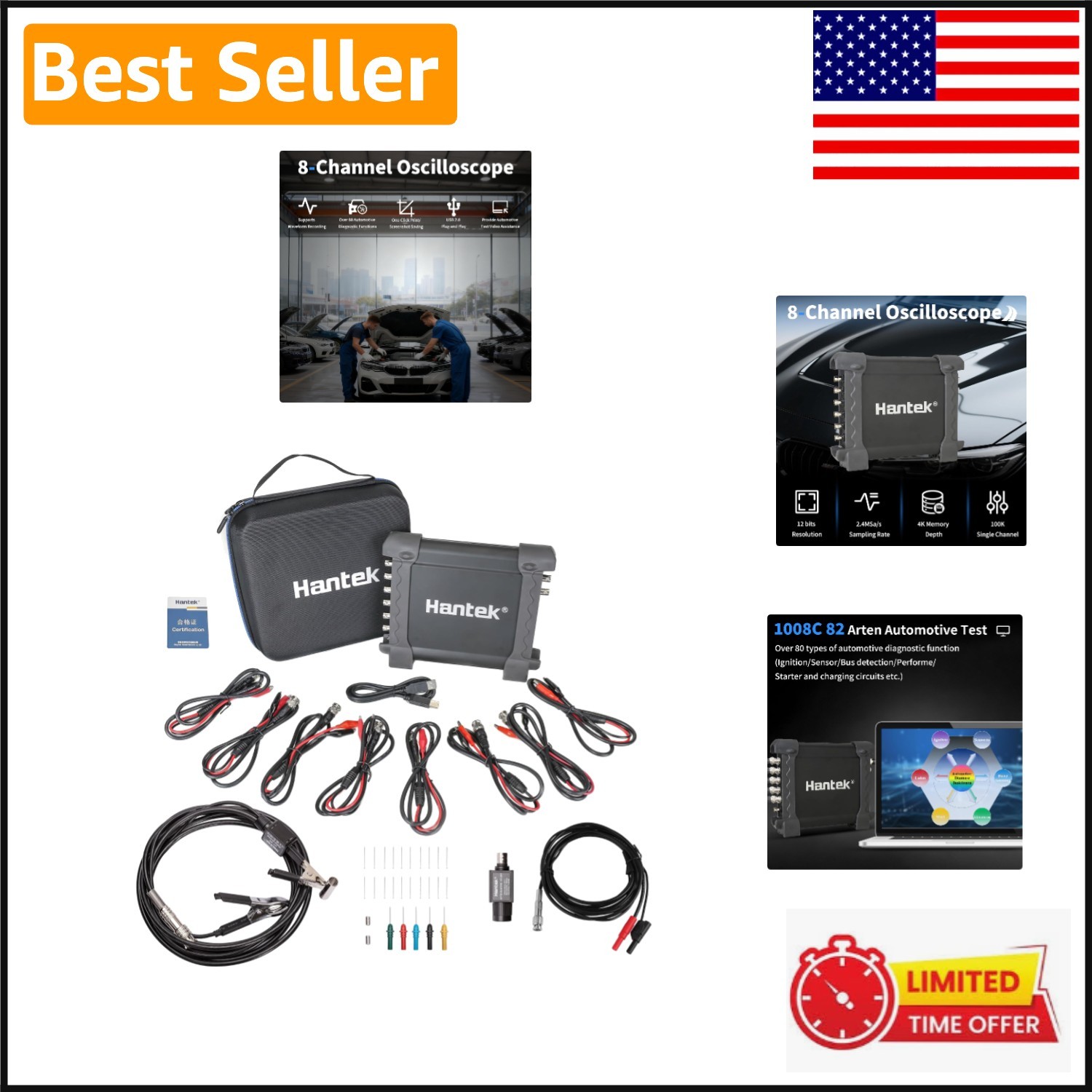 Portable 8-Channel Automotive Oscilloscope & Signal Generator - Compact Design