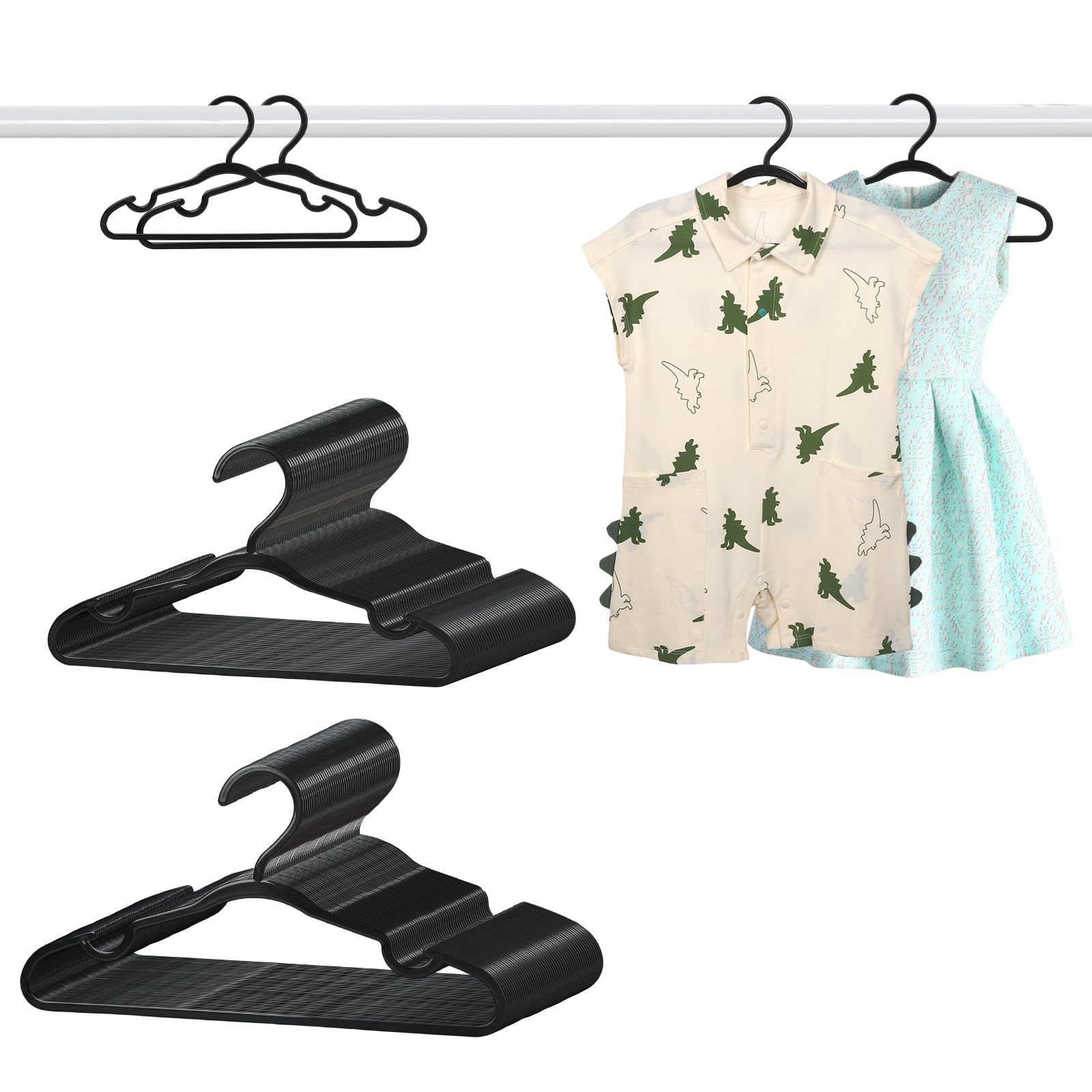 100 Pack Black Baby Hangers 11.42 Inch & 12.91 Inch Each 50 Pack - Non-Slip C...