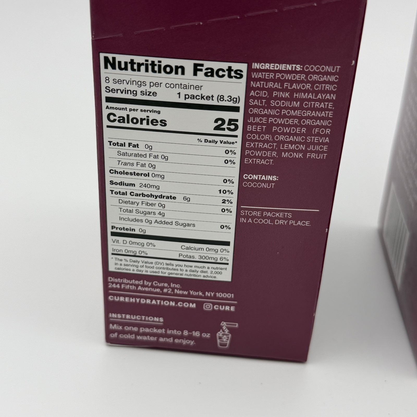 Cure Hydration Electrolyte Drink Mix Berry Pomegranate 8-Pack (3 Boxes Total)