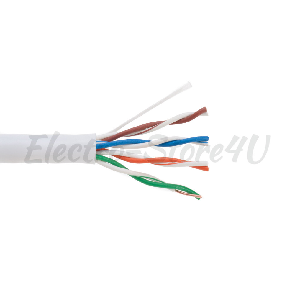 1000ft Cat5e White Ethernet Network Cable Solid 24AWG Copper Clad CCA Bulk Wire