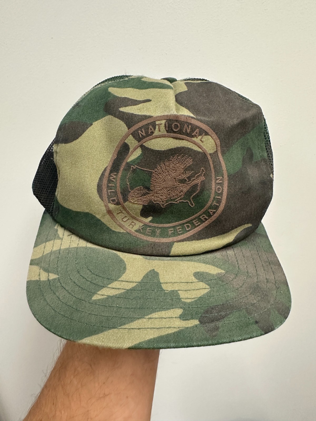 VTG 80’s National Wild Turkey Federation NWTF WOODLAND Camo Mesh Hat USA made