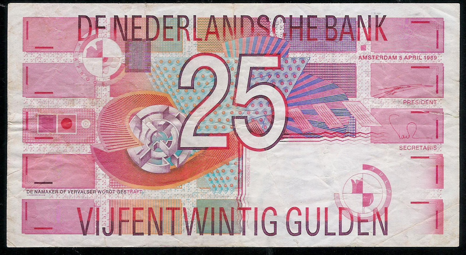 NETHERLANDS / HOLLAND  - 25 GULDEN - 1989 - P100 -  aVF - ITEM A