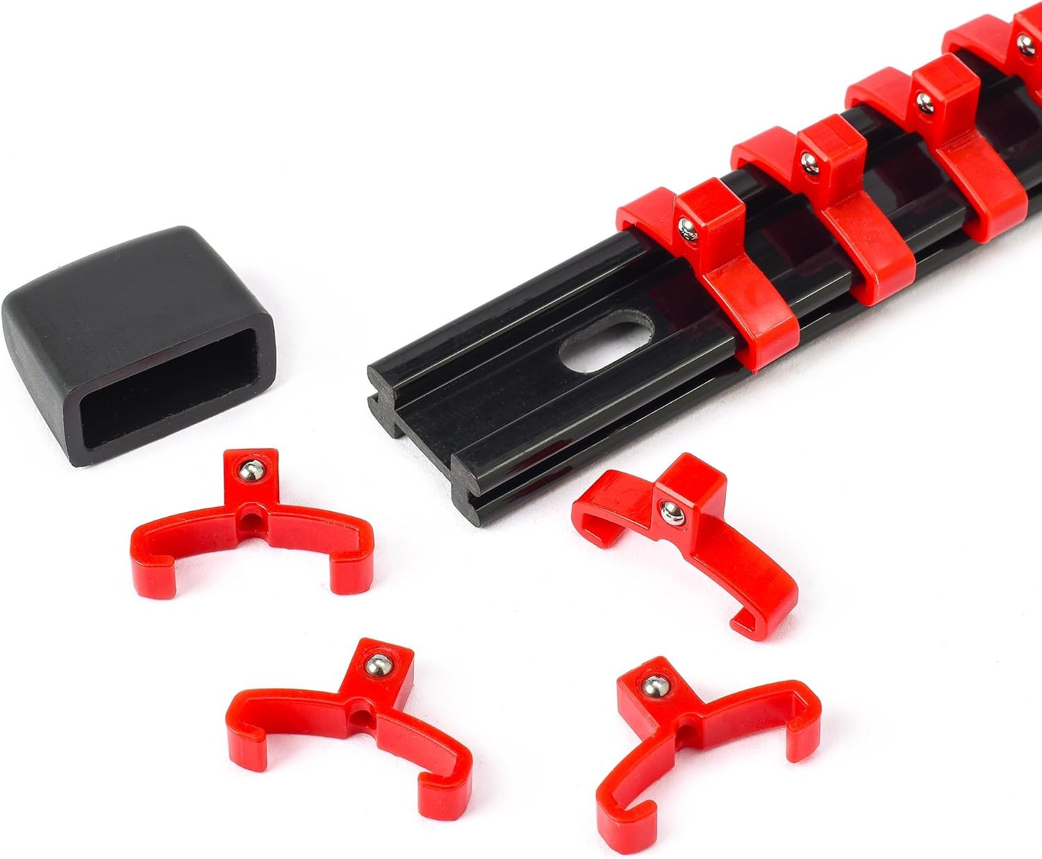 20 Pcs 3/8 inch Drive Clips ABS Socket Rails Organizer, Red Clips