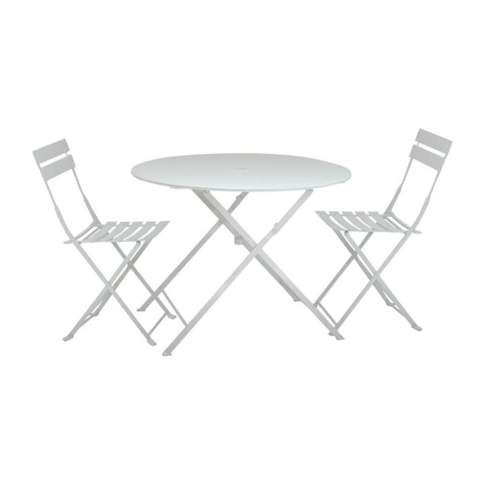 Carolina Classics 30" Folding Metal Bistro Table with Umbrella Hole in White