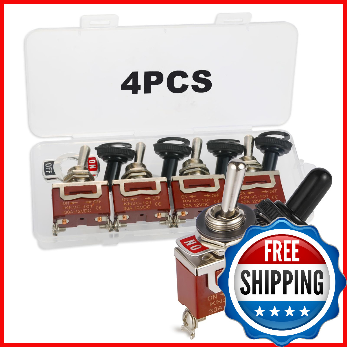 Covxyorg 4x 12V 30A SPST ON/OFF Waterproof Toggle Switch Car Boat Truck