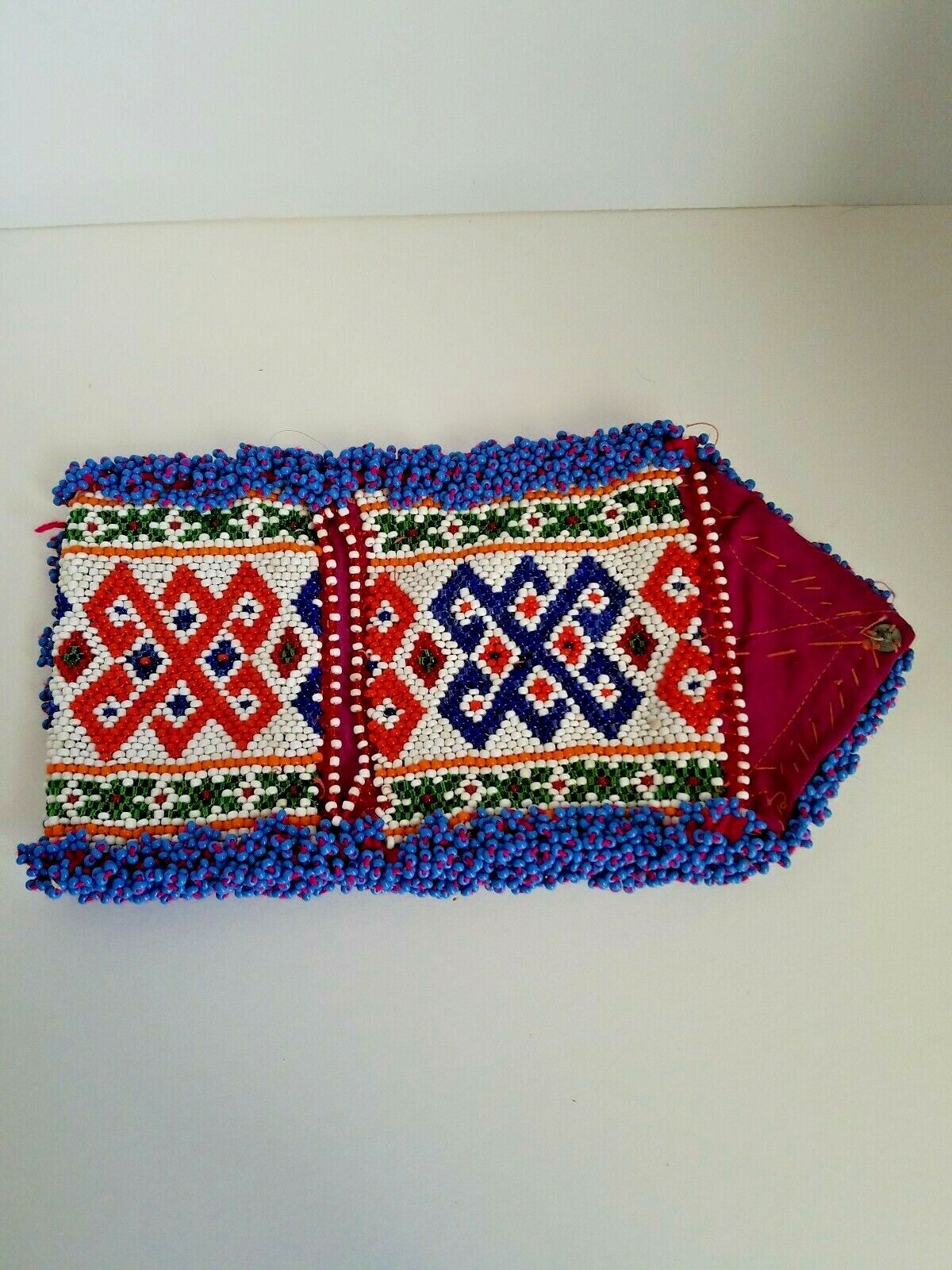 Wallet Folded Beaded Seed Beads Ethnic Snaps 3 pockets Hand Crafted