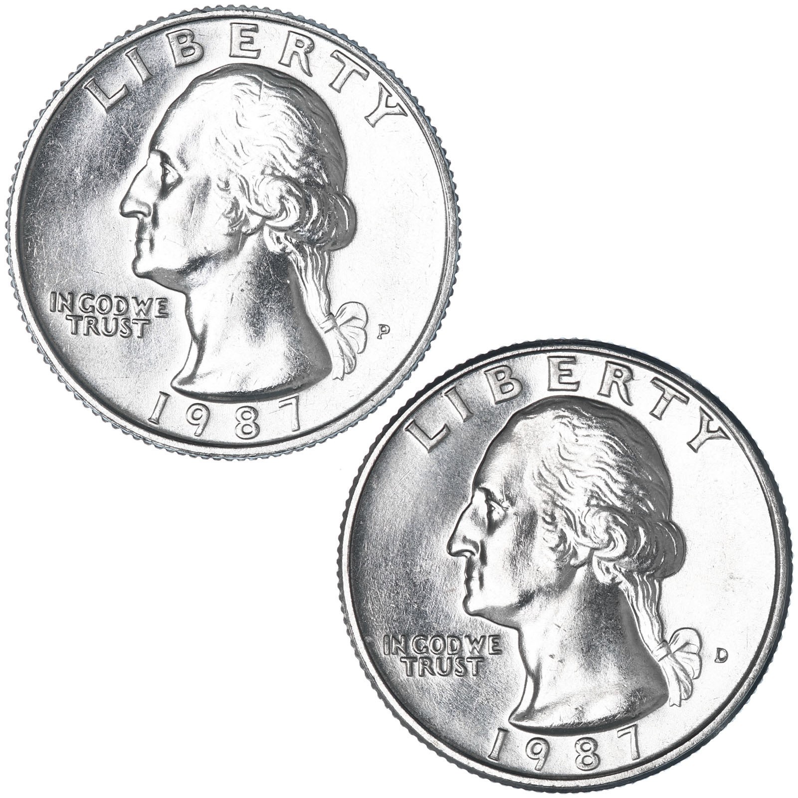 1987 P D Washington Quarter BU 2 Coin Year Set
