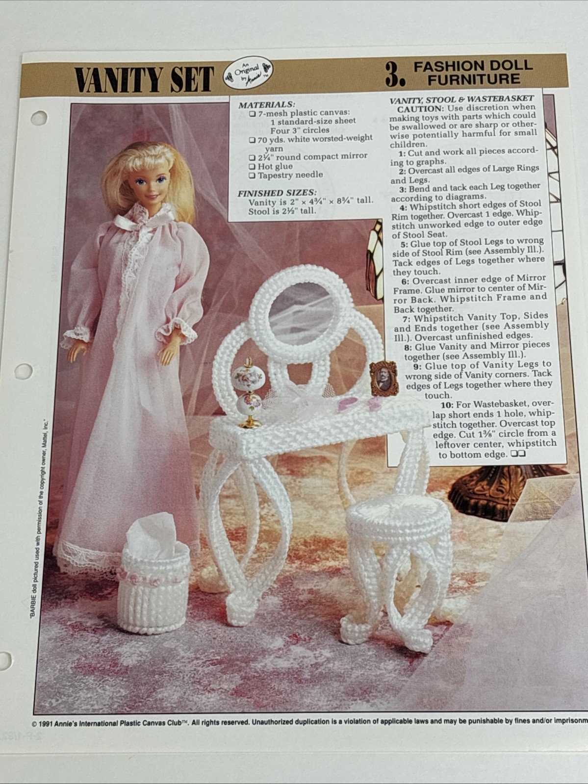 Vanity Set Fashion Doll Furniture Annie's Attic Plastic Canvas Pattern Page