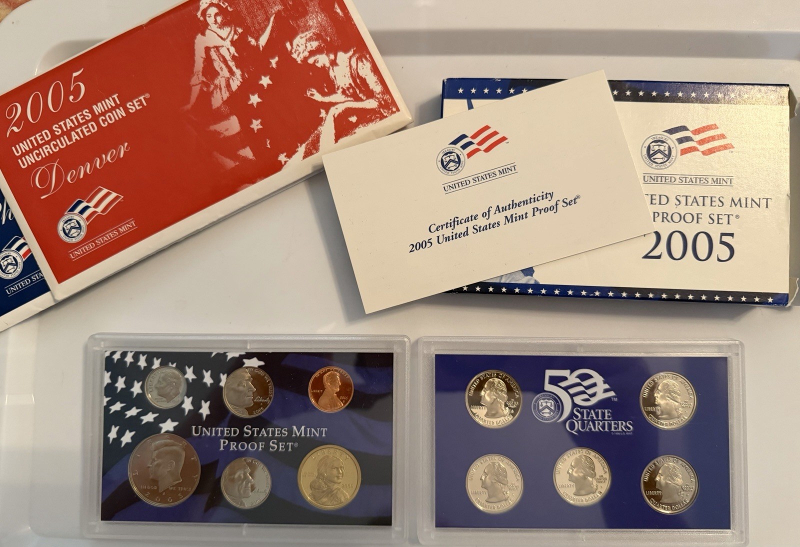 Proof Set Lot. 2005 P & D U.S. Mint, 2005 S Mint Box Set. Uncirculated.