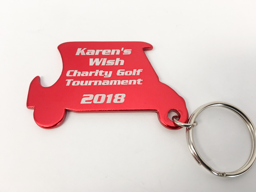 75pcs Custom Engraved RED METAL BOTTLE OPENER GOLF CART KEYCHAIN