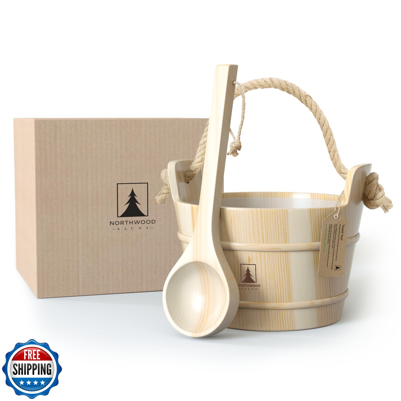 Northwood Sauna - Sauna Bucket and Ladle Set - Handmade from Finnish Pine Woo