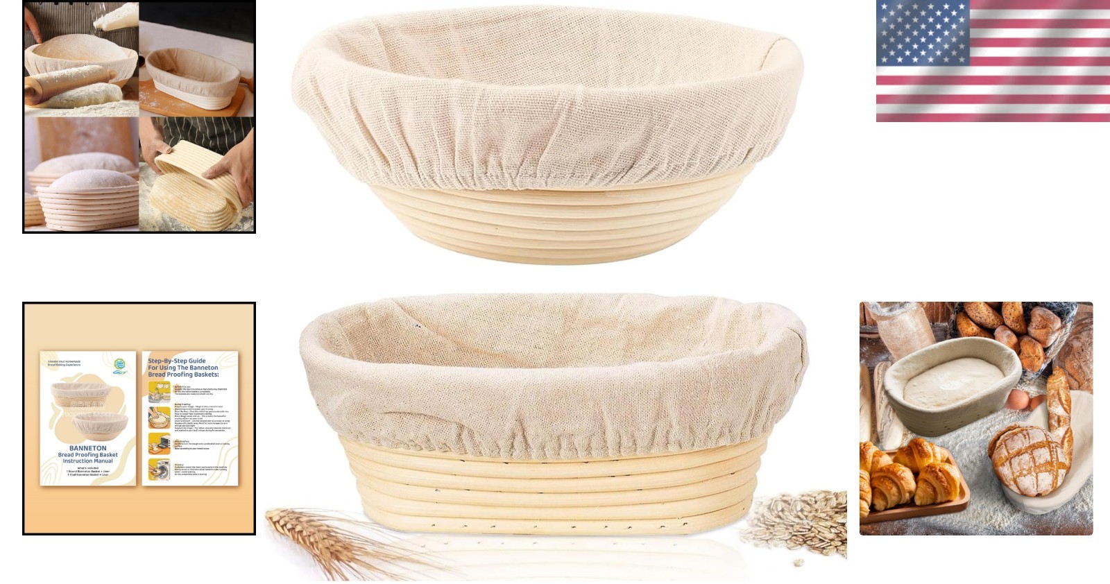 Bread Proofing Basket Set 2 Pack Rattan Sourdough Baskets for Baking