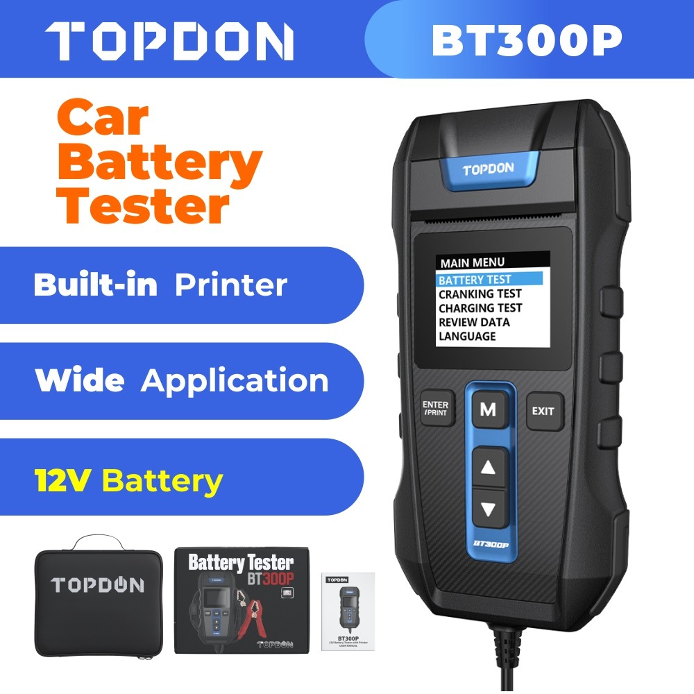 TOPDON BT300P 12V Battery Tester Analyzer for Car Heavy Duty Truck with Printe