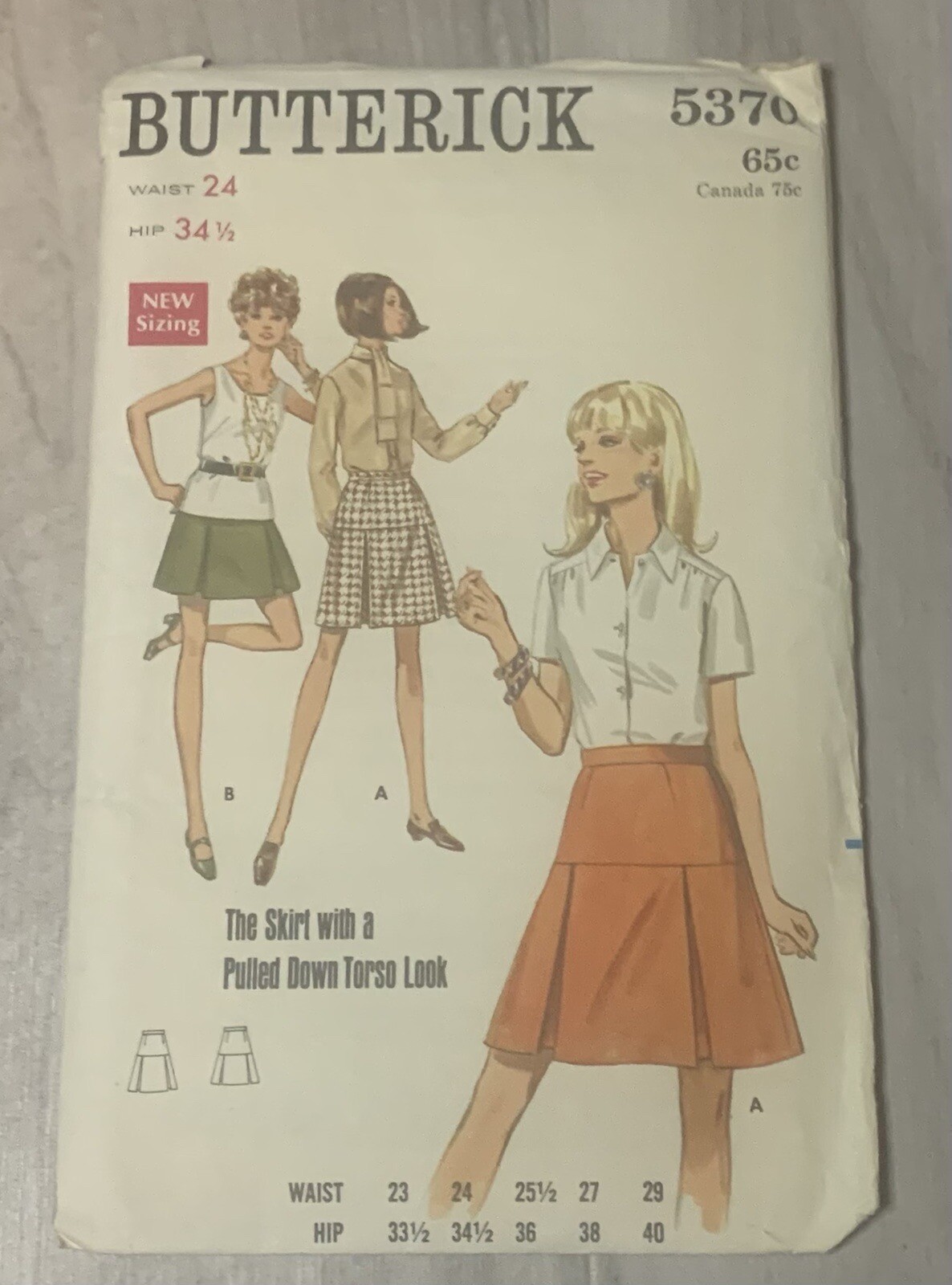 BUTTERICK 5370 UNCUT PATTERN Misses Skirt 2 Lengths Waist 24 Vtg 1970s Hip 34.5