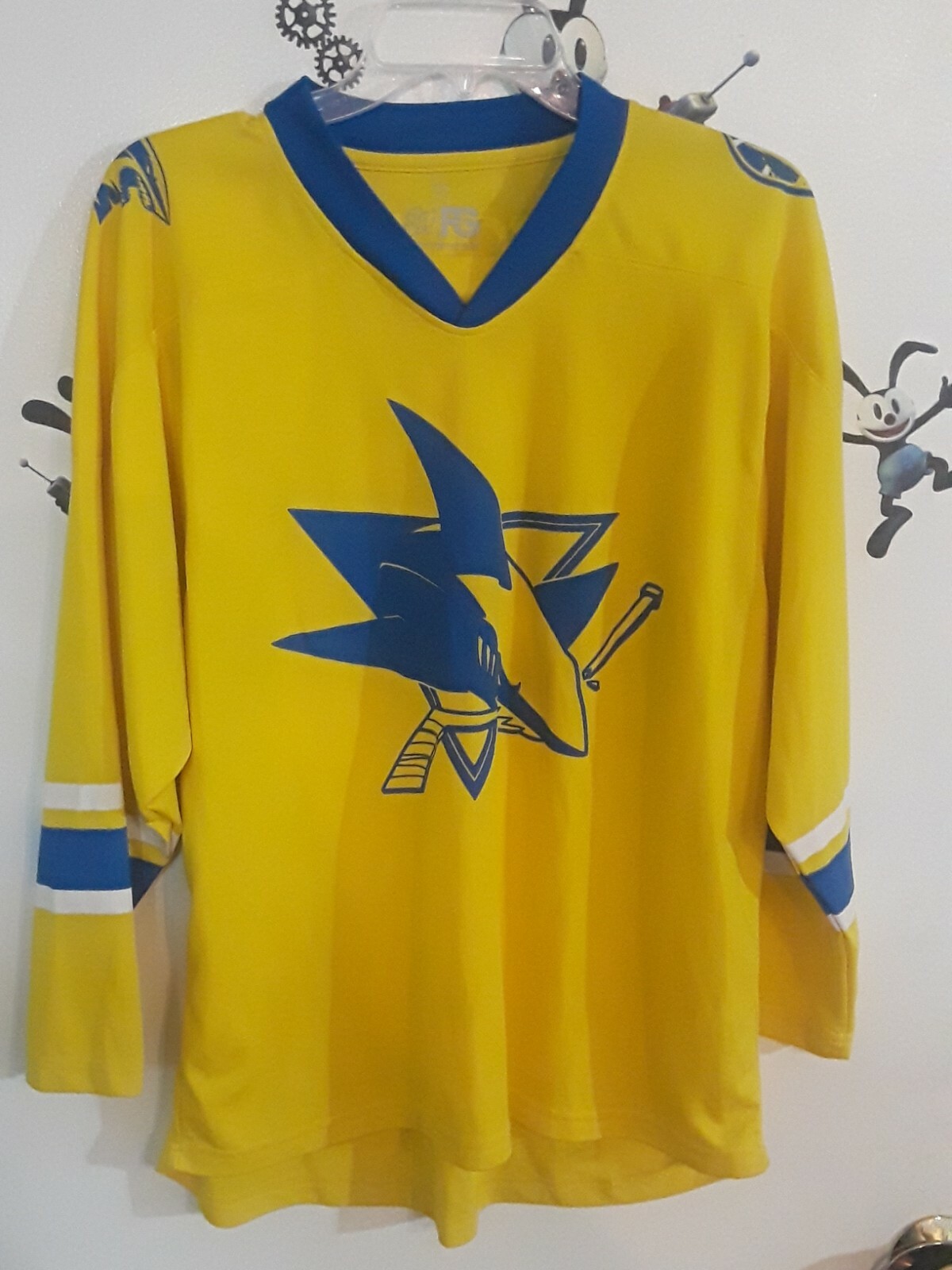 Medium Jersey San Jose Sharks Golden State Warriors Hockey Yellow Blue Zoom SGA