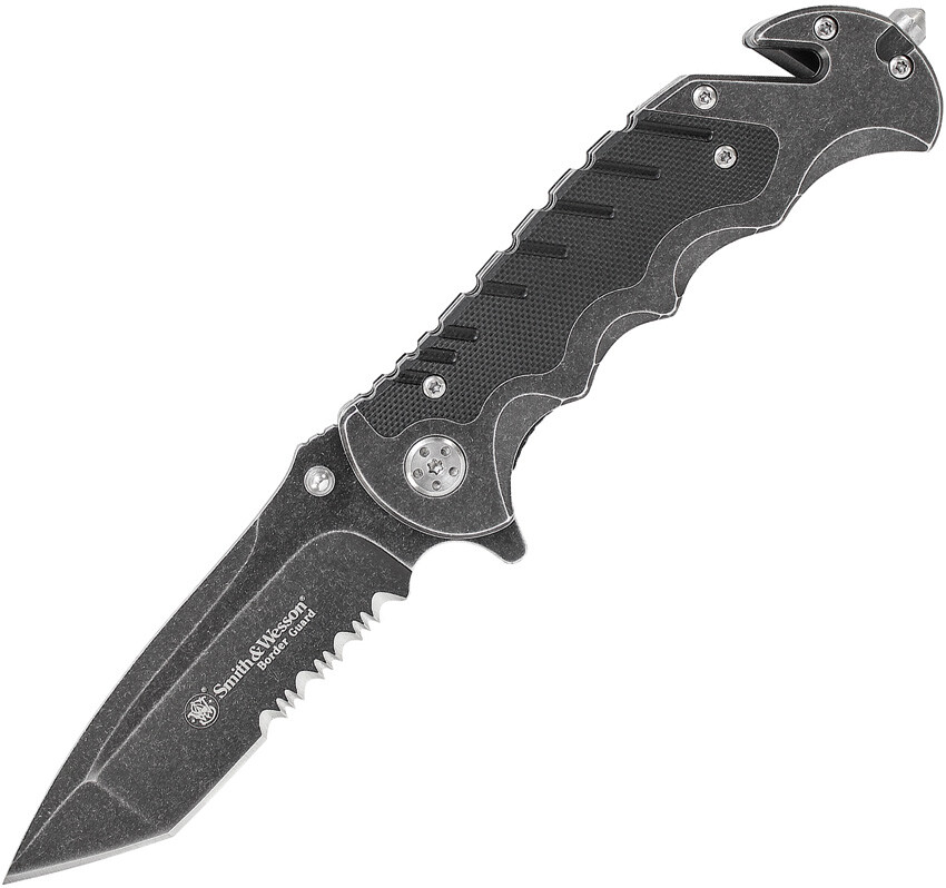 Smith & Wesson Border Guard Linerlock Black Folding Serrated Pocket Knife