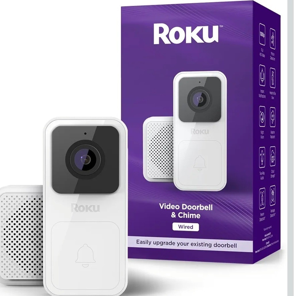 Roku Smart Home Wired Video Doorbell & Chime SE 1080p HD Night Vision White O2