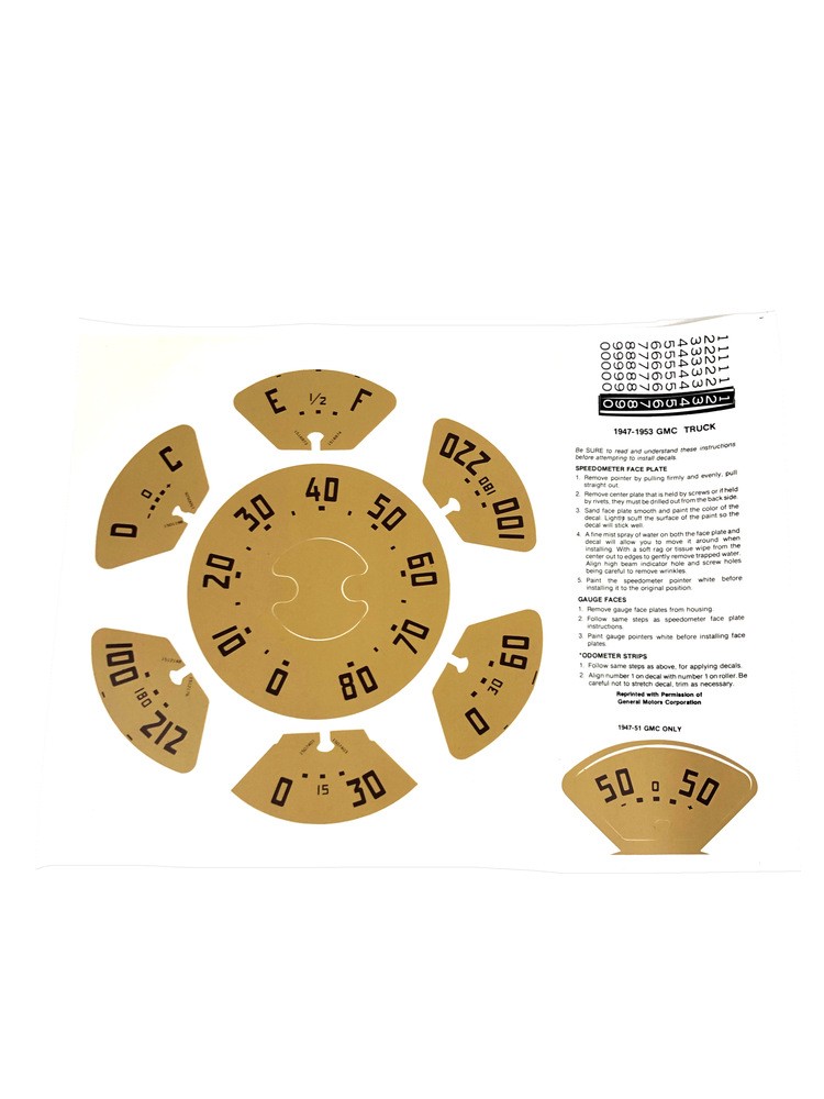 1947 1948 1949 1950 1951 1952 1953 GMC Truck Speedometer Gauge Decal Set